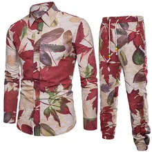 Рубашки лоскутное Для мужчин праздничный комплект Лидер продаж Цветочный Пляж Стиль рубашка с цветочным принтом летний костюм Повседневные длинные брюки Club Для мужчин s Фитнес Harajuku