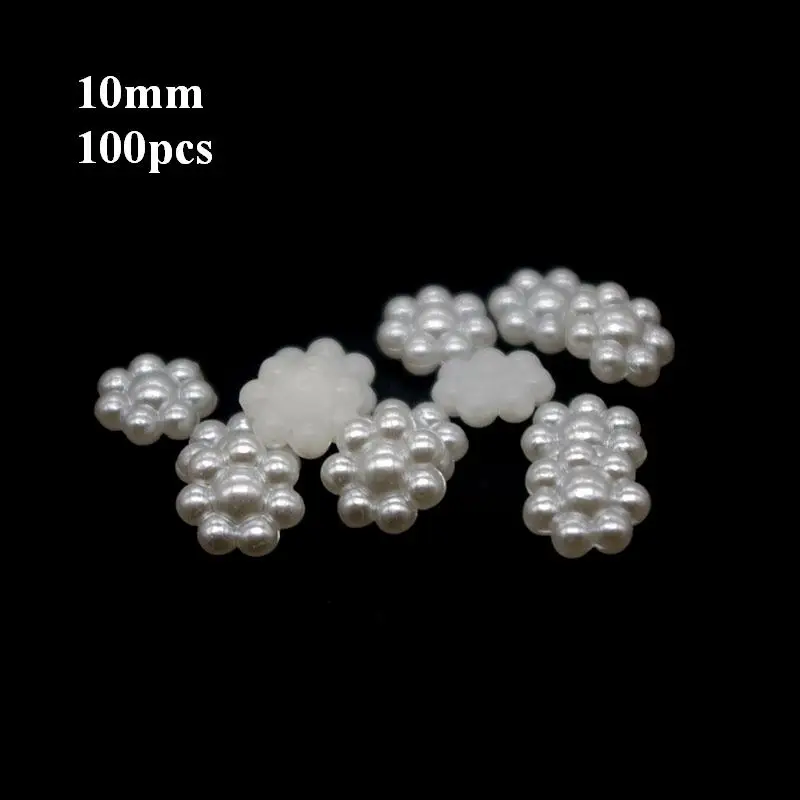 10mm Блестящий 100 шт./лот белый цветок форма скрапбук искусственный жемчуг бусины швейные пуговицы DIY Материал фурнитура BV228 - Цвет: 10mm