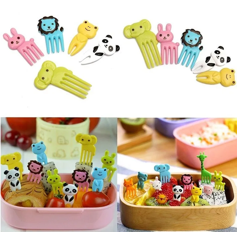 10 шт Животные фермы фрукты вилка Mini мультфильм детей закуски торт десерты еда