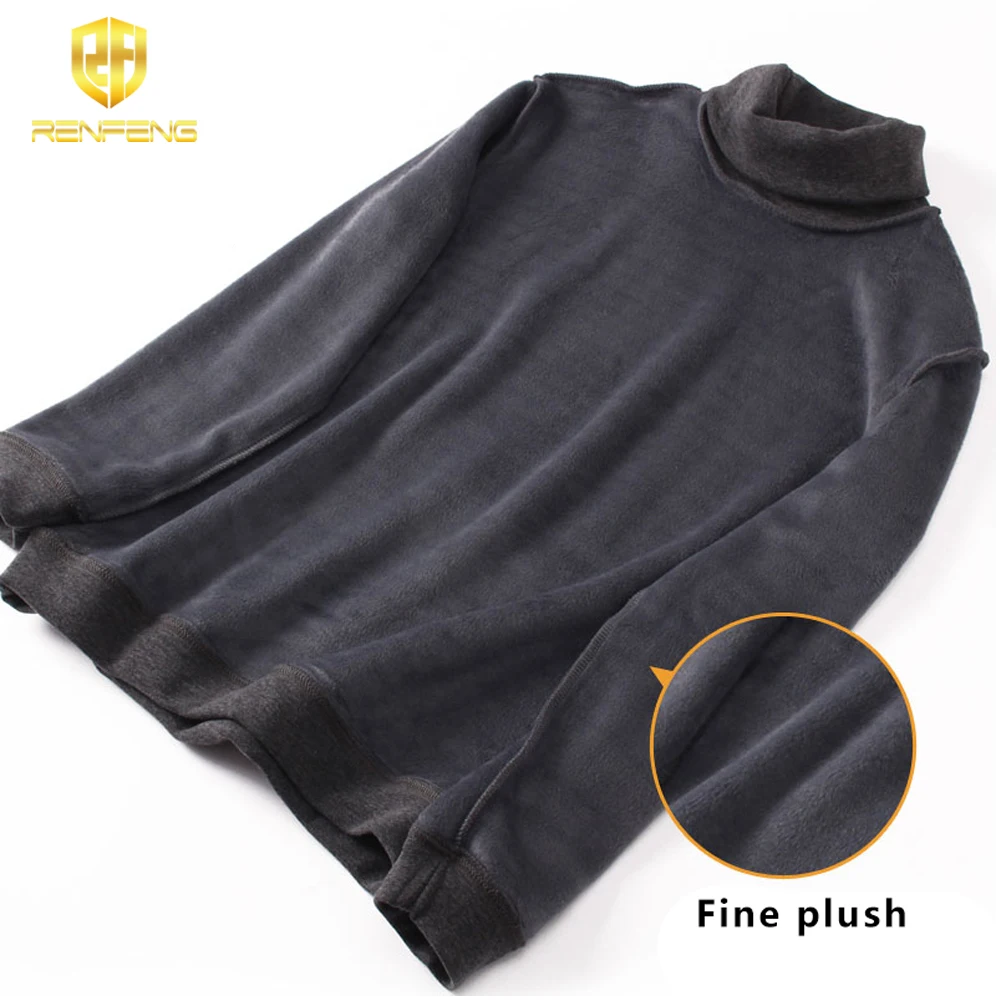 Brand Turtleneck Mens Winter Thermal Underwear Cotton Long Johns plus velvet thickening Tops High Neck Long Sleeve Undershirt (1)