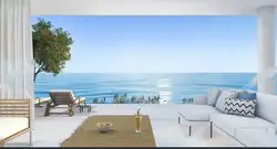 3d рендеринга современной гостиной пляж blue sky фон винил ткань высокого качества Компьютер печати фоне стены
