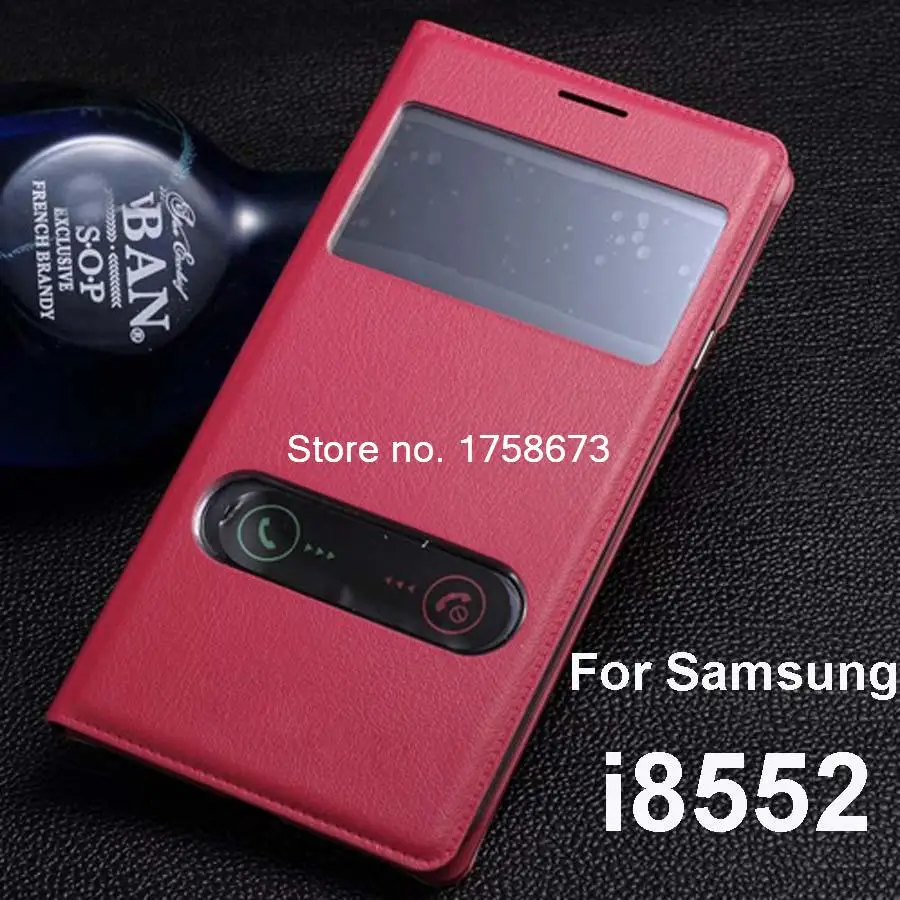 

Two View Window Flip PU leather Cover case For Samsung Galaxy Win i8552 8552 with Battery back cover black/pink/white