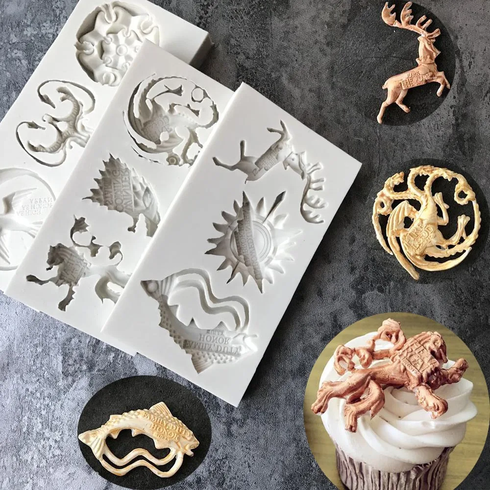 

Luyou DIY Game of Thrones silicone cake mold Dragon and Lion fondant mold cake decorating tools Baking Tools For Cakes FM1403