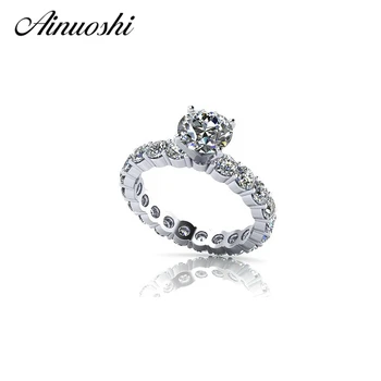 

AINOUSHI Solid 925 Sterling Silver Ring Covered Eternity Love Jewelry for Women Round Created Wedding Engagement Rings