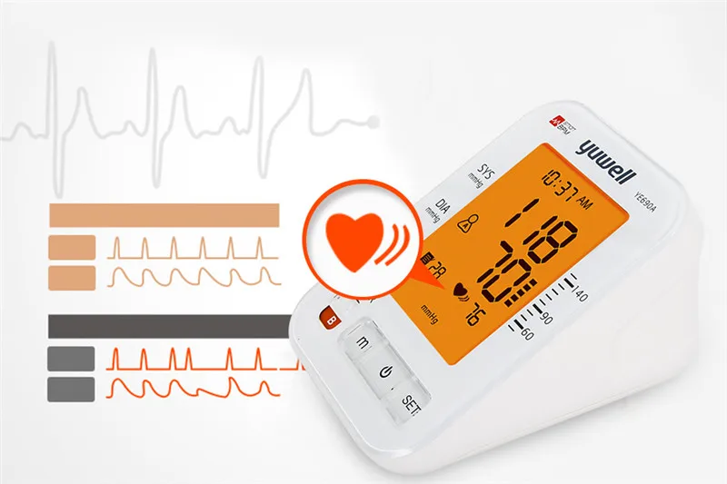 Yuwell 690A монитор кровяного давления, ЖК-цифровой измеритель сердечного ритма, сфигмоманометр, Домашний медицинский прибор
