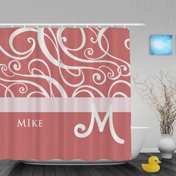 

Customized Name Monogram Bathroom Shower Curtains Elegant Soft Pink White Swirls Shower Curtain Polyester Fabric With Hooks