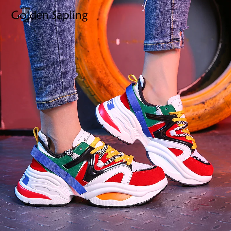 

Golden Sapling Sneakers for Women 2019 New Women's Running Shoes Breathable Air Mesh PU Platform Sneakers Woman Sports Top Shoes