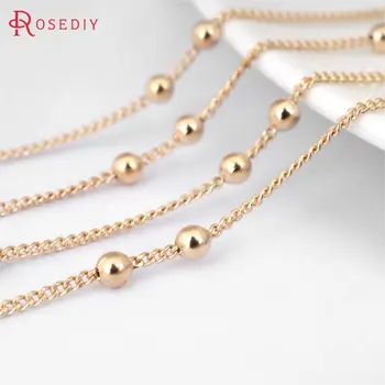 

(27662)5 meters 1.2MM Beads 3MM Champagne Gold Connect 2 Beads Copper Station Ball Chains Necklace Chains Jewelry Accessories