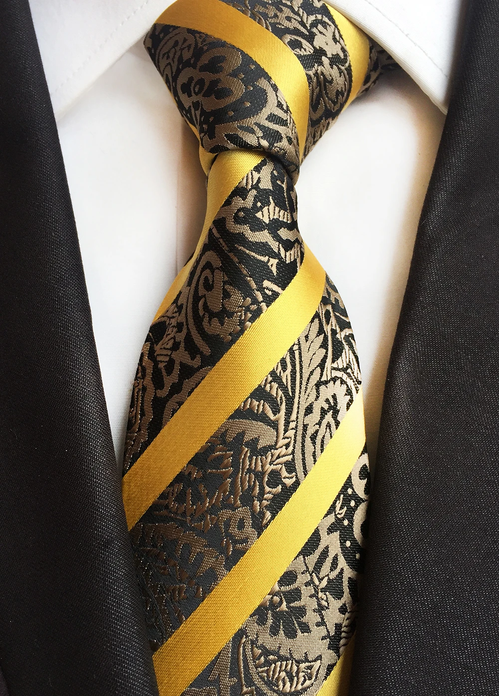 NEW Men/'s 100/% silk men/'s striped necktie /& hankie set brown wedding prom formal