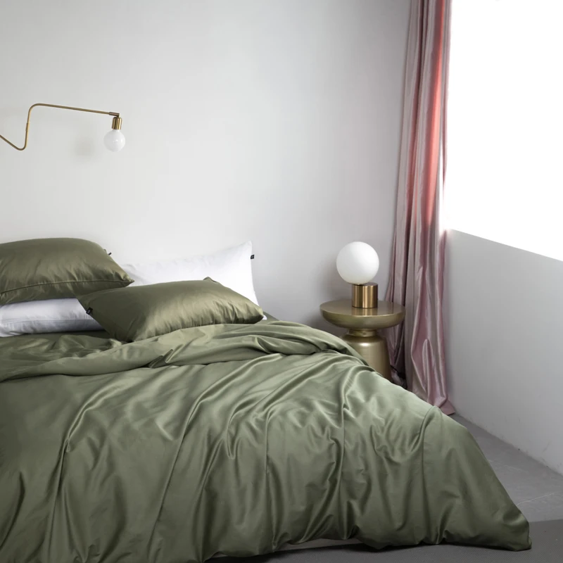 

60s Egyptian cotton flat sheet pillowcase&duvet cover sets/4pcs bedding sets 220*240cm/200*230cm quilt cover set olive green