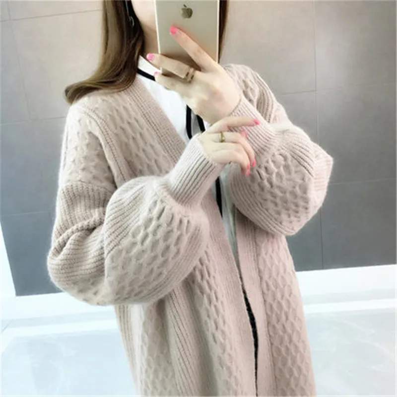 

Spring Autumn New Women's Knitted Long-sleeved Casual Long Cardigan Korean Version of The Loose PlusSize Red Sweater Cardigan