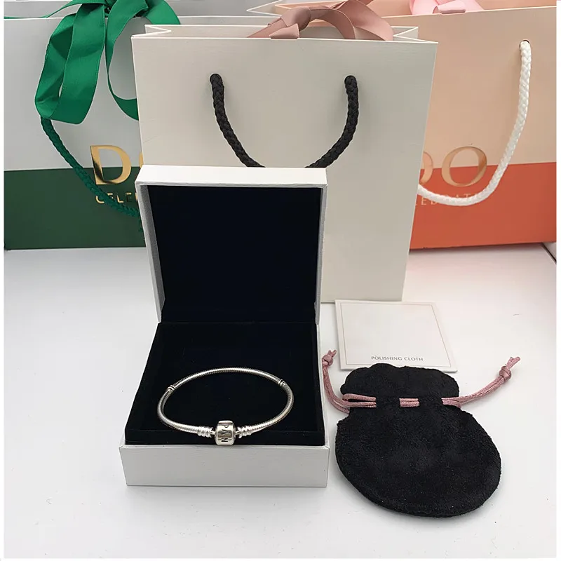 

2019 NEW Charm logo engraved Silver chain 925 bangle pandoras bracelet women jewelry Making pulseira feminina,La maxza