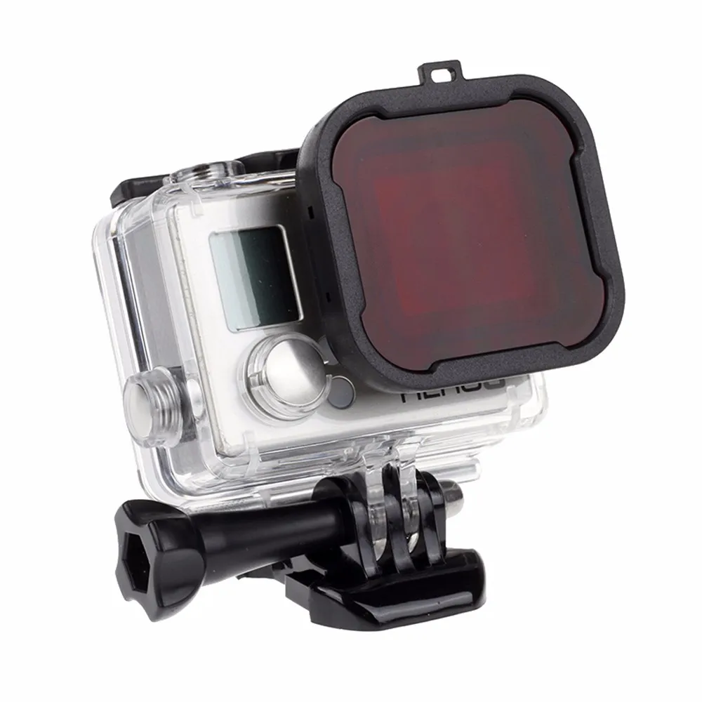 Водонепроницаемый чехол для камеры GoPro Hero 4 3+/4, черный, серебристый, красный фильтр для камеры Go Pro, аксессуары для дайвинга