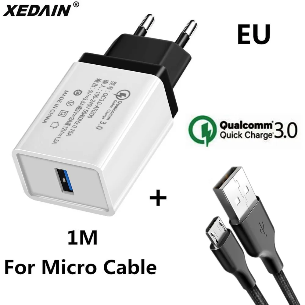 

18W EU/USA Quick Charge QC 3.0 USB Phone Chargers Cable Fast Charger Wall Charger for Samsung Xiaomi Huawei Android Micro Cables