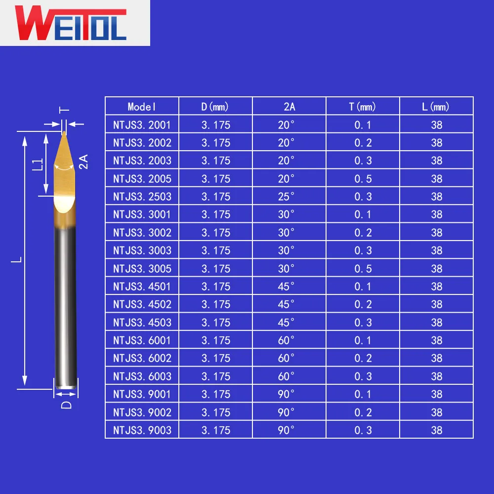 WeiTol 3 175 мм SHK металлические гравировальные биты титановое покрытие фрезы Карбид