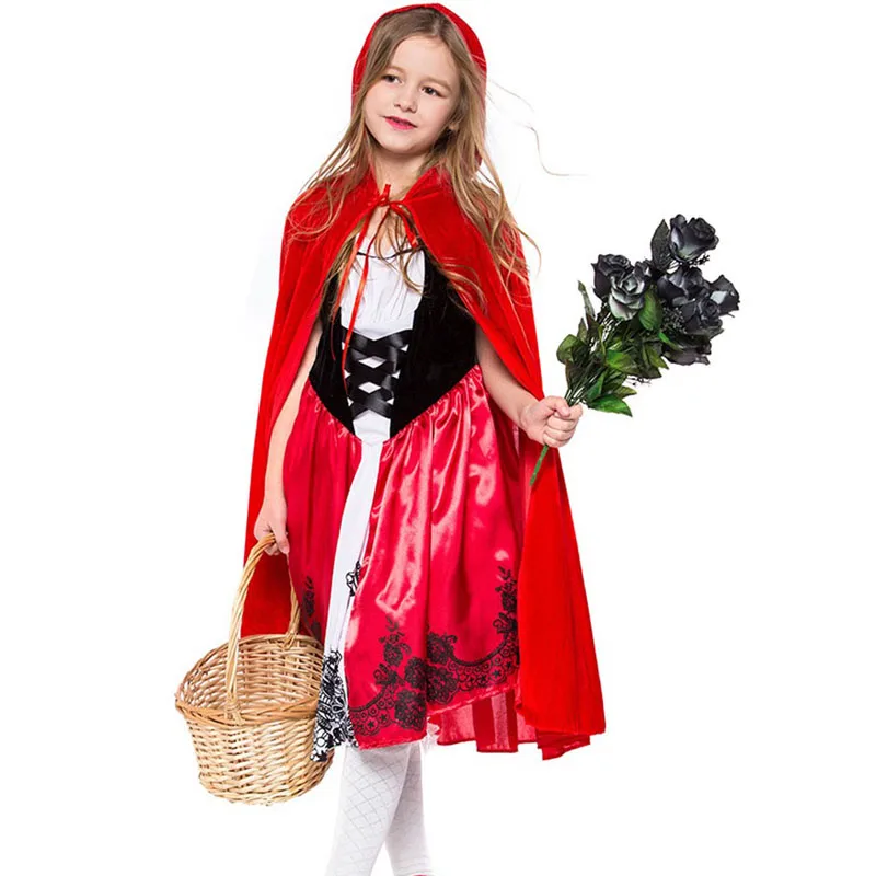 Kid Girls Halloween Little Red Riding Hood Costume Dress -3503