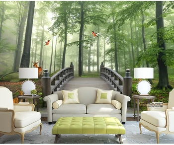 

3d tree green forest mural living room bedroom TV background wallpaper