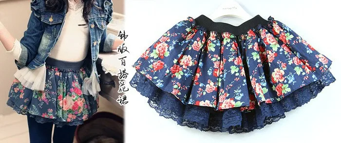 Юбка для девочки 2016 новая версия пасторального стиля юбка с цветочным принтом юбка до пачка кружево бант детская одежда принцесса