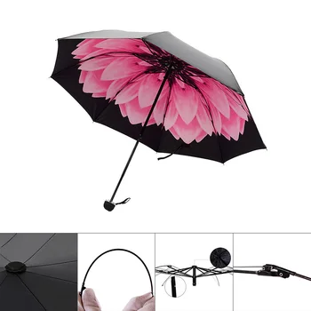 

Umbrella Rain Woman Three-folding 3D Flower Print Rainy and Sunny Umbrella Parasol