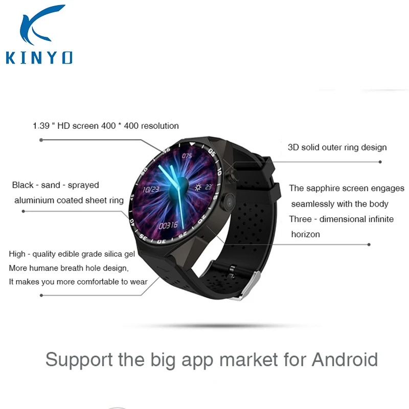 

Kinyo New 3G Smartwatch Phone Android 5.1 MTK6580M Quad Core 4GB / 16GB ROM Camera Pedometer Bluetooth GPS Smart Watch