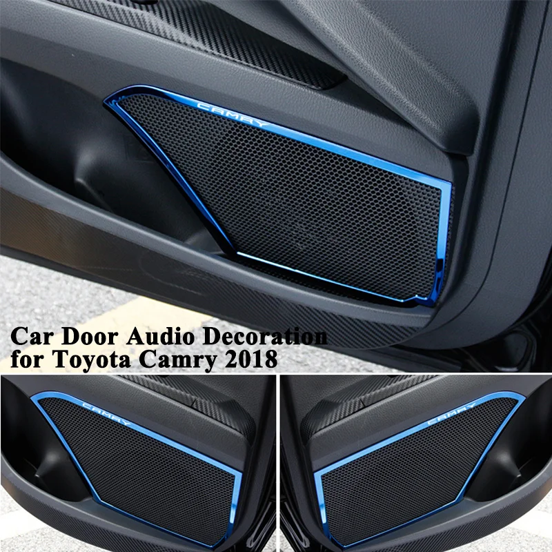 

4pcs/set Styling Car Door Audio Frame Decoration Panel Logo Trim Covers Sticker Sporty Car Accessories for Toyota Camry 2018