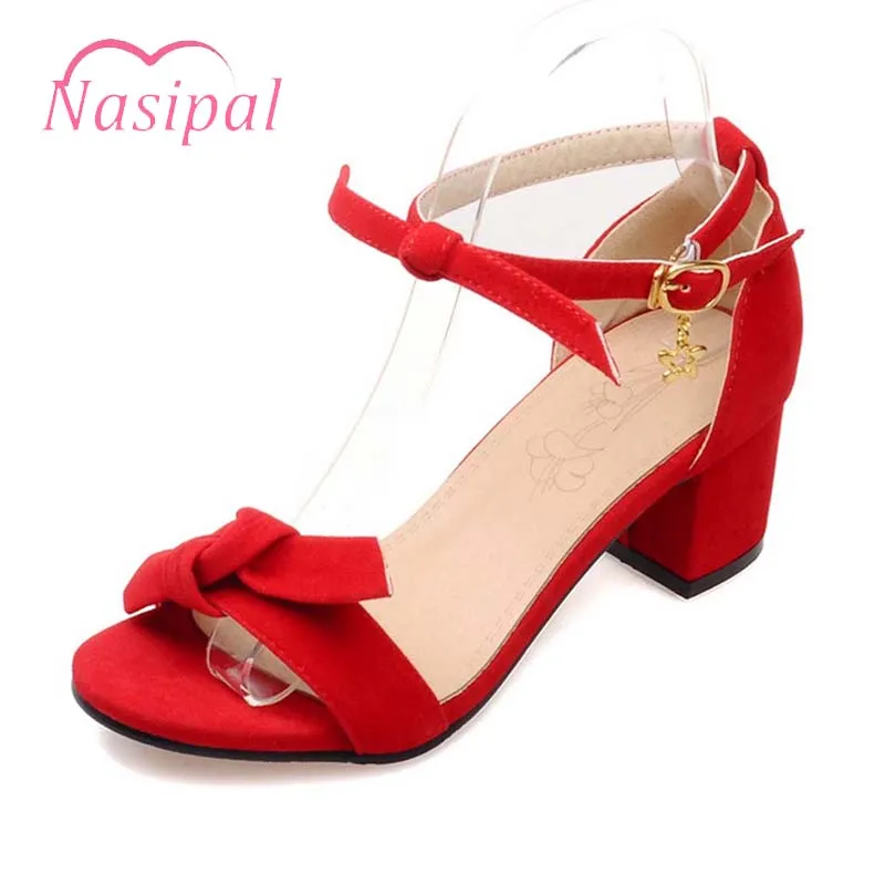 

Nasipal Women's Shoes Wedding Shoes Woman Zapatos Mujer Black Red Chunky heels Sandals Bow Tie Ankle Strap Gladiator Shoes M47