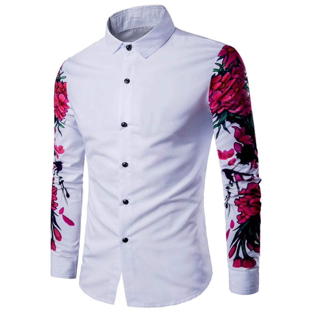 

New Arrival Man Shirt Pattern Design Long Sleeve Floral Flowers Print Slim Fit man Casual Shirt Fashion Men Dress Shirts