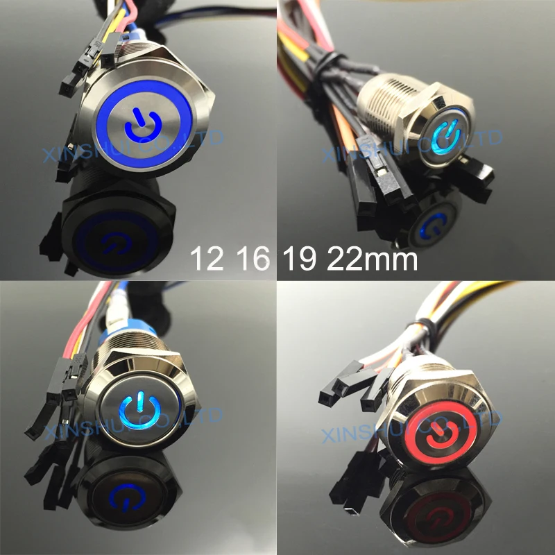 

1 pcs computer Metal LED Power Push Button Switch On-off 5V 12mm 16mm 19mm 22mm Waterproof with 50cm wire harness power