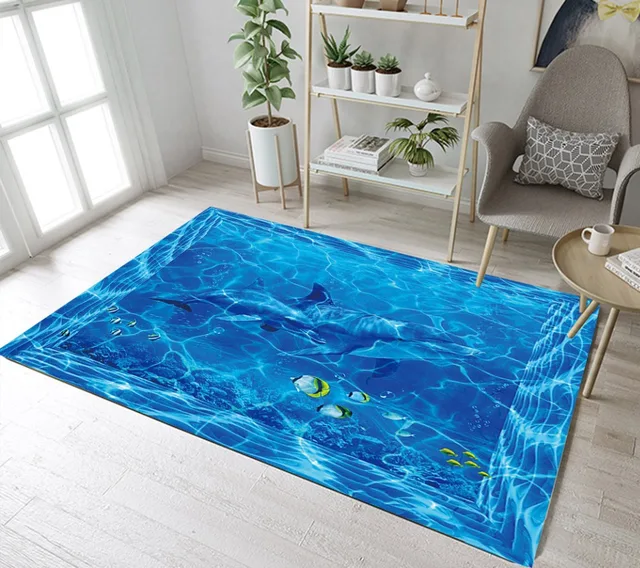 LB Ocean And Sea Underwater Life Fish Blue Area Rug Indoor Carpet