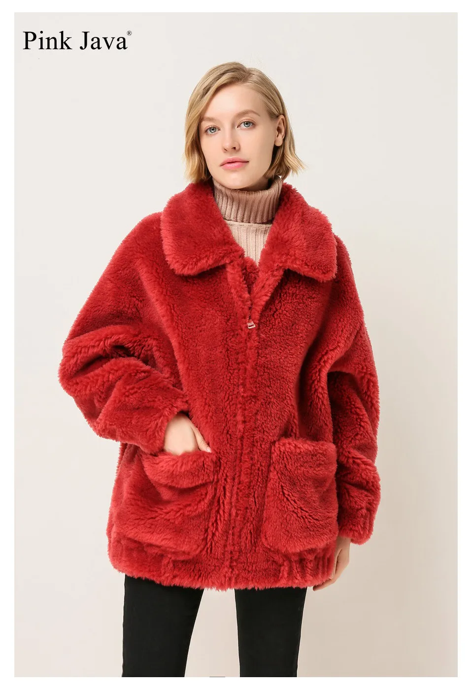Best PINK JAVA QC1867 new arrival free shipping real sheep fur coat  camel teddy coat over size winter women coat  dress fashion warm 13