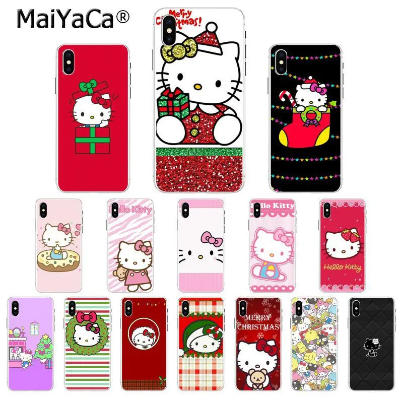 

MaiYaCa Hello Kitty Merry Christmas Soft Rubber Transparent Phone Case for Apple iPhone 8 7 6 6S Plus X XS MAX 5 5S SE XR Cover