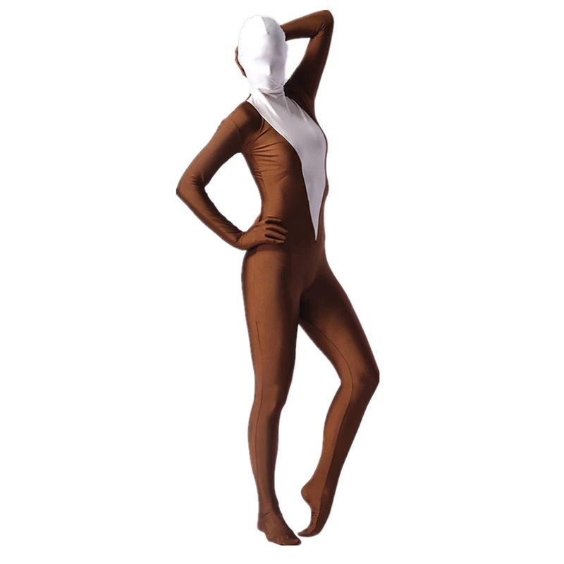 C030 Coffee And White Female Lycra Spandex Costumes-2_