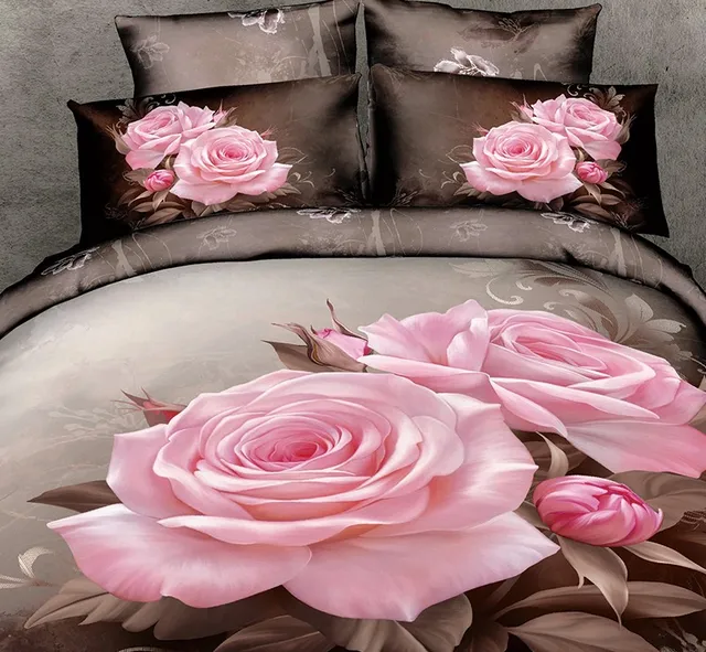 3D Pink Rose flower Bedding set duvet cover fitted bed sheet sheets