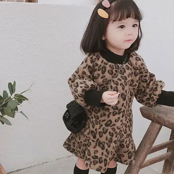 

Fall winter Toddler girls children clothing Leopard dress for girls kids outfit velvet pullover overalls outerwear dress 2 3 6 T