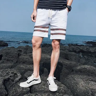 White KUANGNAN полосатые хлопковые шорты мужские повседневные мужские шорты Летняя уличная одежда мужские шорты хлопковая рабочая одежда Весна новая - Цвет: White