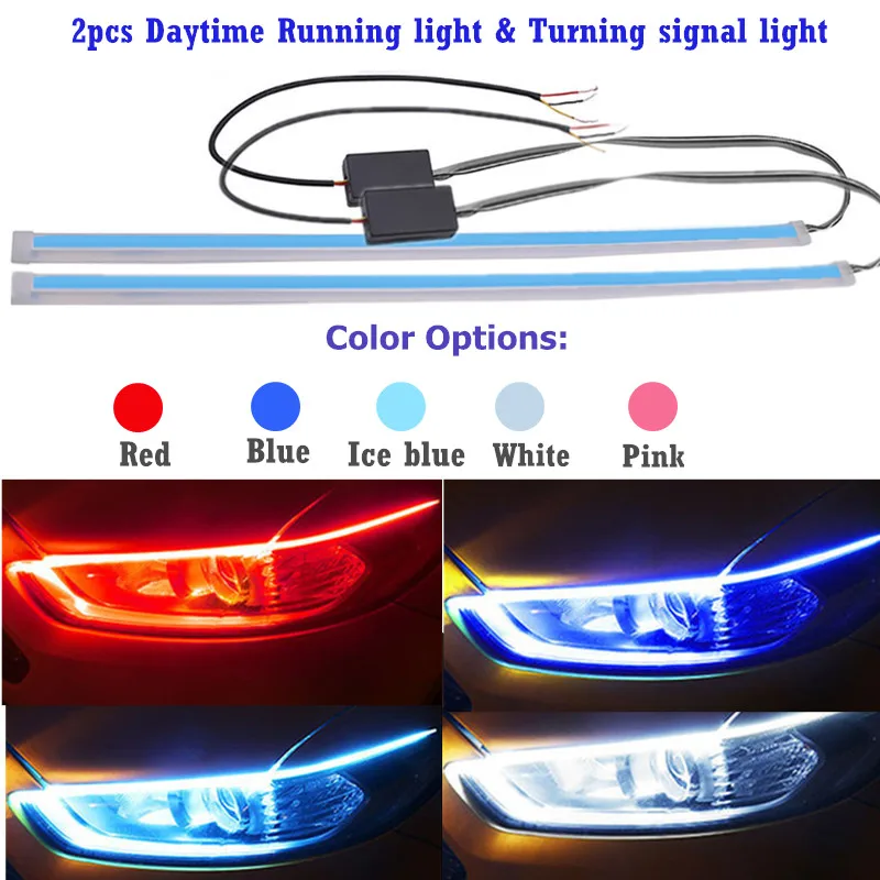 

2pcs Car DRL LED Daytime Running Lights Turn Signal Lamp Car Styling Accessories Turn Signal Guide Strip Headlight Assembly