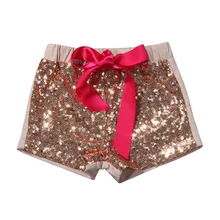 Высококачественные милые вечерние хлопковые шорты с бантом для маленьких девочек штаны с блестками, одежда От 0 до 5 лет