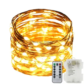 

1/3/5pcs 3AA Battery Powered 10M/33FT 100LEDs Copper Wire LED String Lights, Outdoor Starry Lights 8 Modes Dimmable with Remote