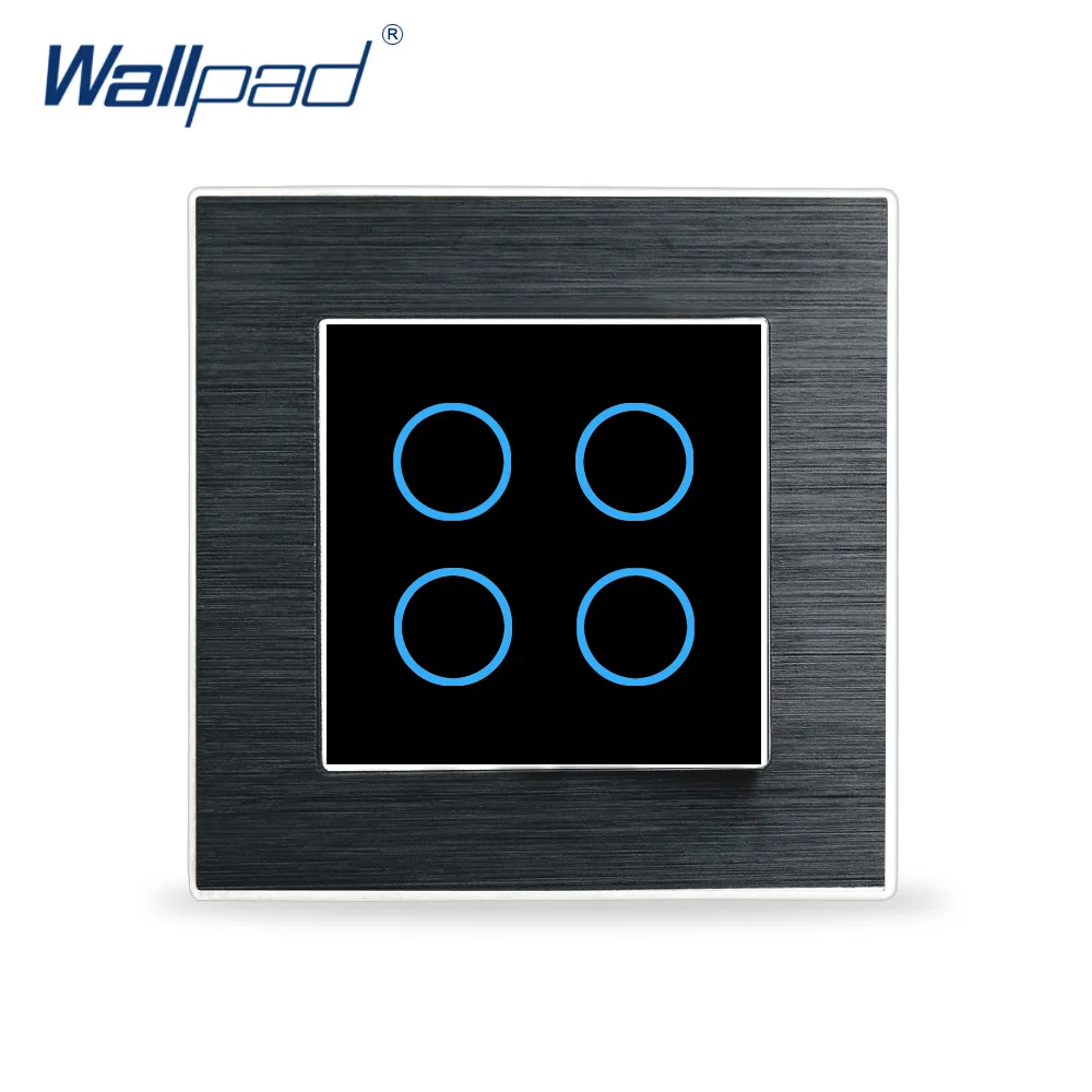 Wallpad 4 Gang 2 позиционный переключатель настенный сенсорный выключатель роскошный черный с украшением в виде кристаллов Стекло кнопки алюминиевый сплав Атлас металлический Панель AC 110-230V - Цвет: Black