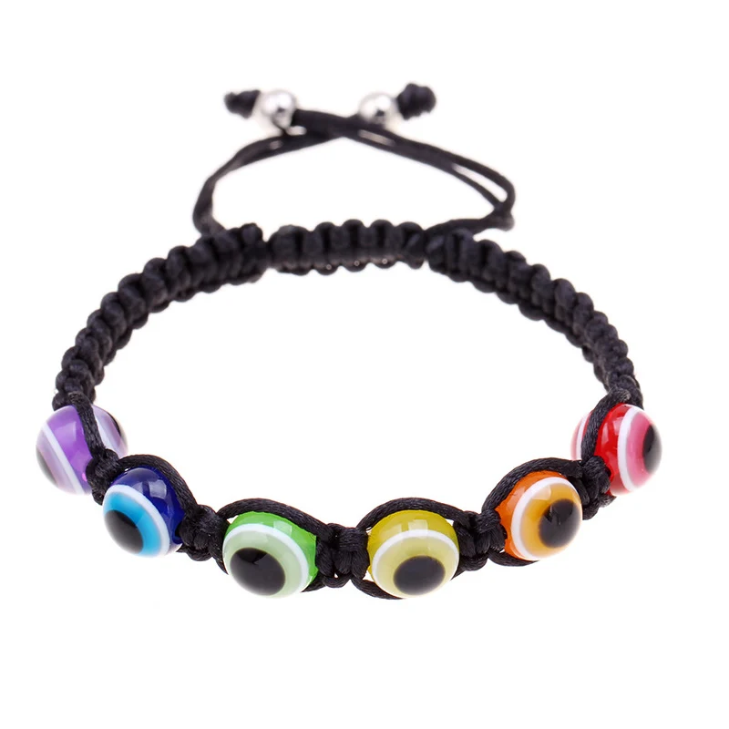 Handmade Black Thread Bracelets Resin Evil Eye Rainbow Charm Beads Yoga