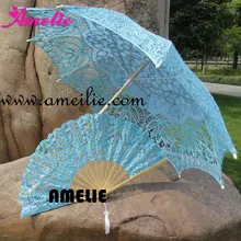 Королевский Винтажный кружевной зонтик от солнца Battenberg и веер синего цвета ручной работы для свадьбы