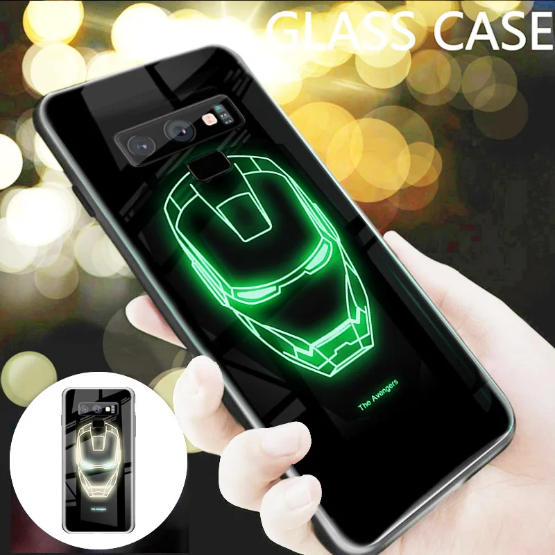 

Superman Batman Luminous Glass Cases For Samsung Galaxy Note 9 Avengers iron Man Back Cover For Galaxy Note 8 9 Phone cover Case
