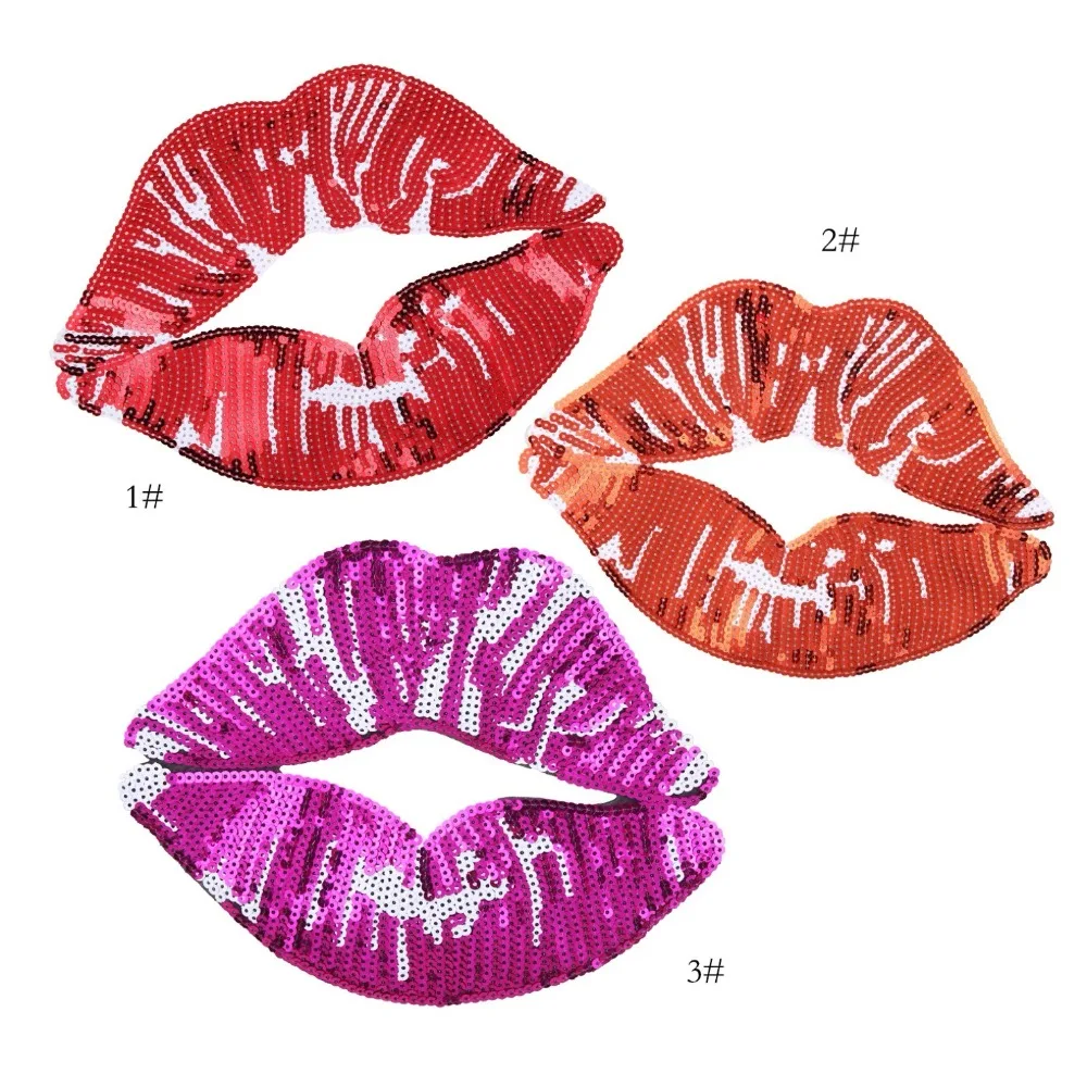 New Arrival Red/Purple Sequined Lips Patches Iron on Sequins Repair DIY