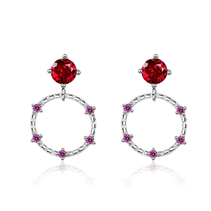 

LUKENI Trendy Female Red Crystal Flower Stud Earrings Jewelry Top Quality 925 Sterling Silver Earrings For Women Accessories Hot