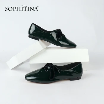 

SOPHITINA Fashion Patent Leather Flats Square Toe Comfortable Lace-up Casual Special Design Shoes Explosion Women's Flats SC152