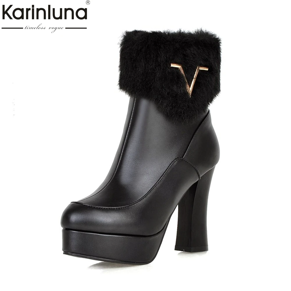 

Karinluna 2018 large size 33-43 winter warm fur platform women boots shoes woman sexy high heels party ankle boots woman shoes
