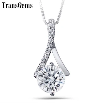 

Transgems Genuine 14K 585 White Gold 1.64CTW 7.5mm Round Brilliant GH Color Moissanite Pendant with Accent Necklace for Women