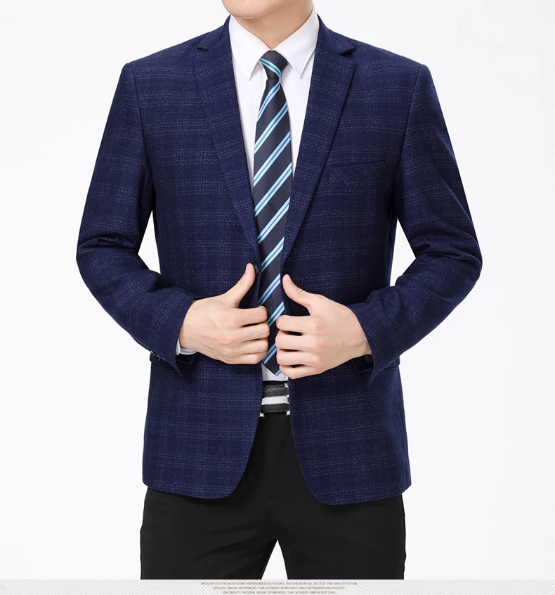 WAEOLSA Men Classical Plaid Blazers Blue Red Jackets Suit Man  Slim Fit Blazer Masculino Check Texture Outfits Office Uniform Male Suit Coat Spring (9)