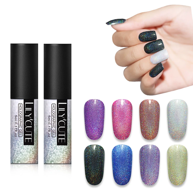 

LILYCUTE 5ml Holographic Nail Gel Polish Shimmer Glitter Soak Off UV LED Gel Lacquer for Manicure Salon Home DIY