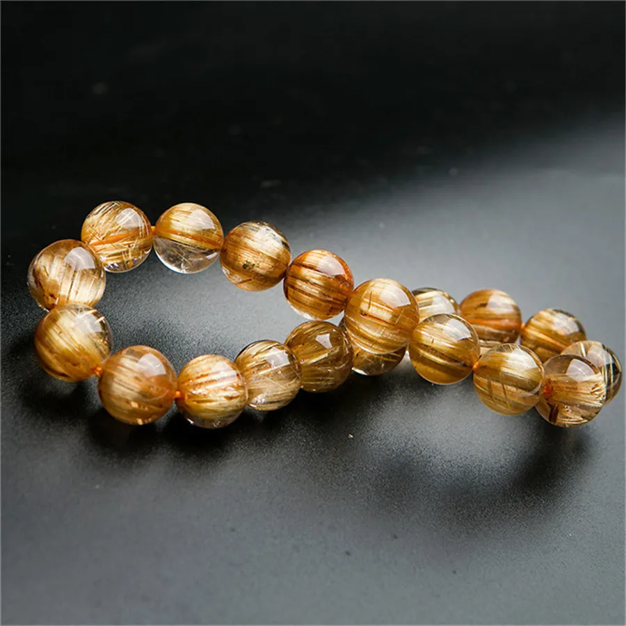 10mm Just One Strand Genuine Natural Titanium Rutilated Quartz Crystal Women Men Stretch Round Beads Jewelry Bracelet AAAAA (5)
